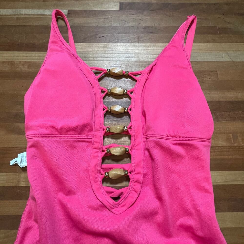 Bleu rod beattie Kore Low Neck Lace Down 1 peice swimsuit, Pink 4 - Picture 7 of 9